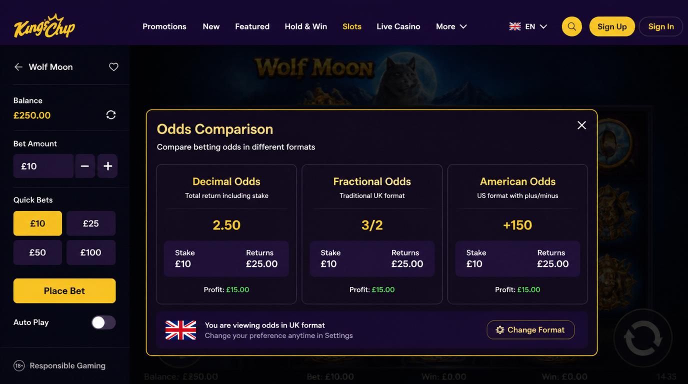 Different odds formats illustrated for UK players