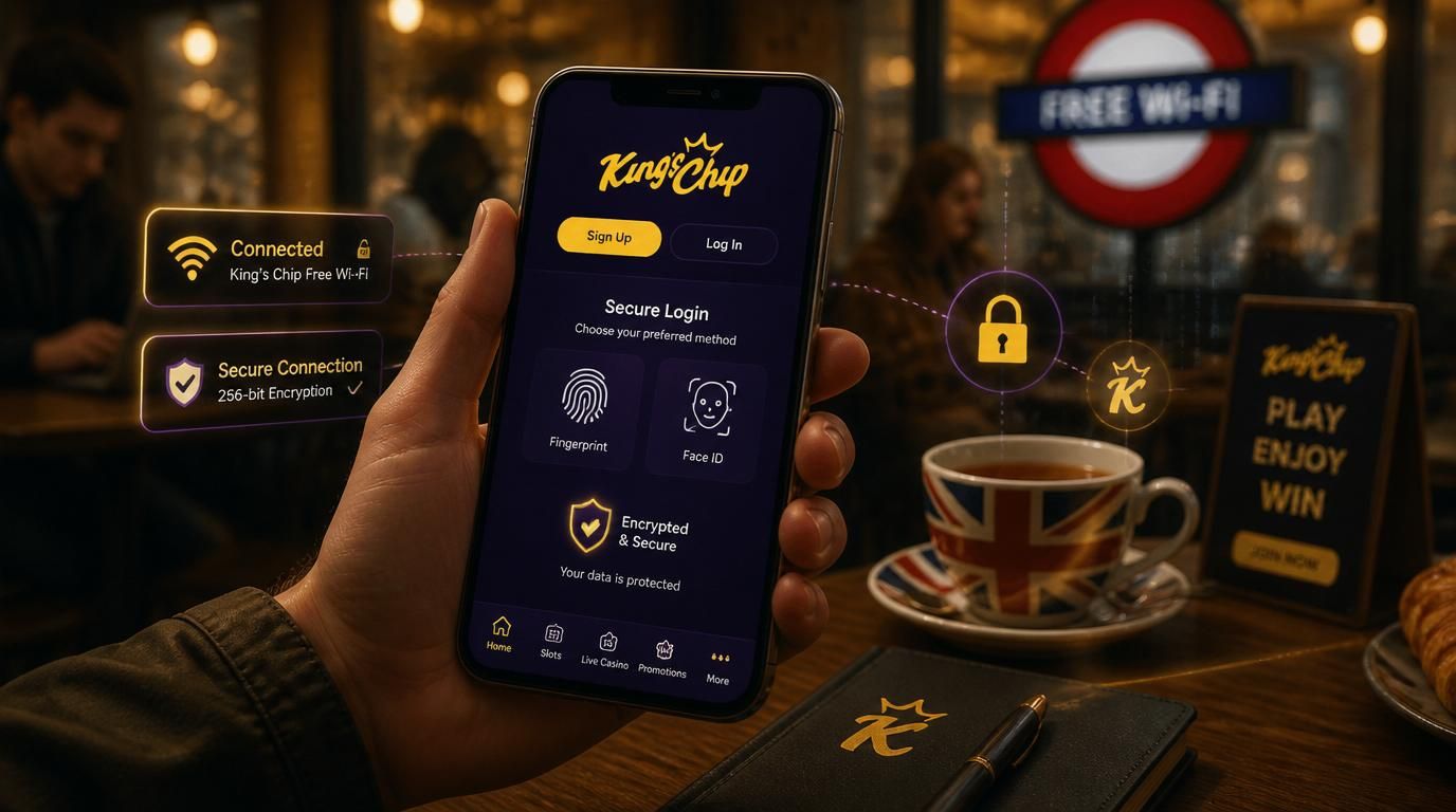 A mobile phone showing secure login with Face ID in a public café setting