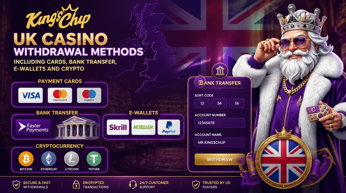 Icons representing Visa, Mastercard, Faster Payments, e-wallets and crypto for UK casino withdrawals.